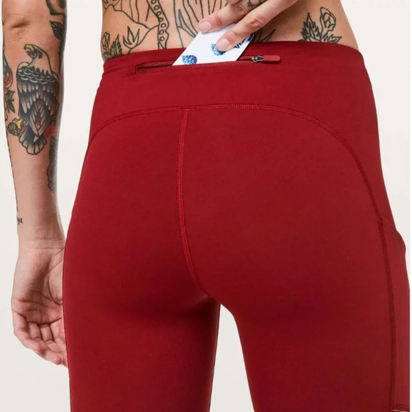 Lululemon Speed Up Tight 21" Crop Size 2 Sport Red zippered pockets reflective - Picture 7 of 9